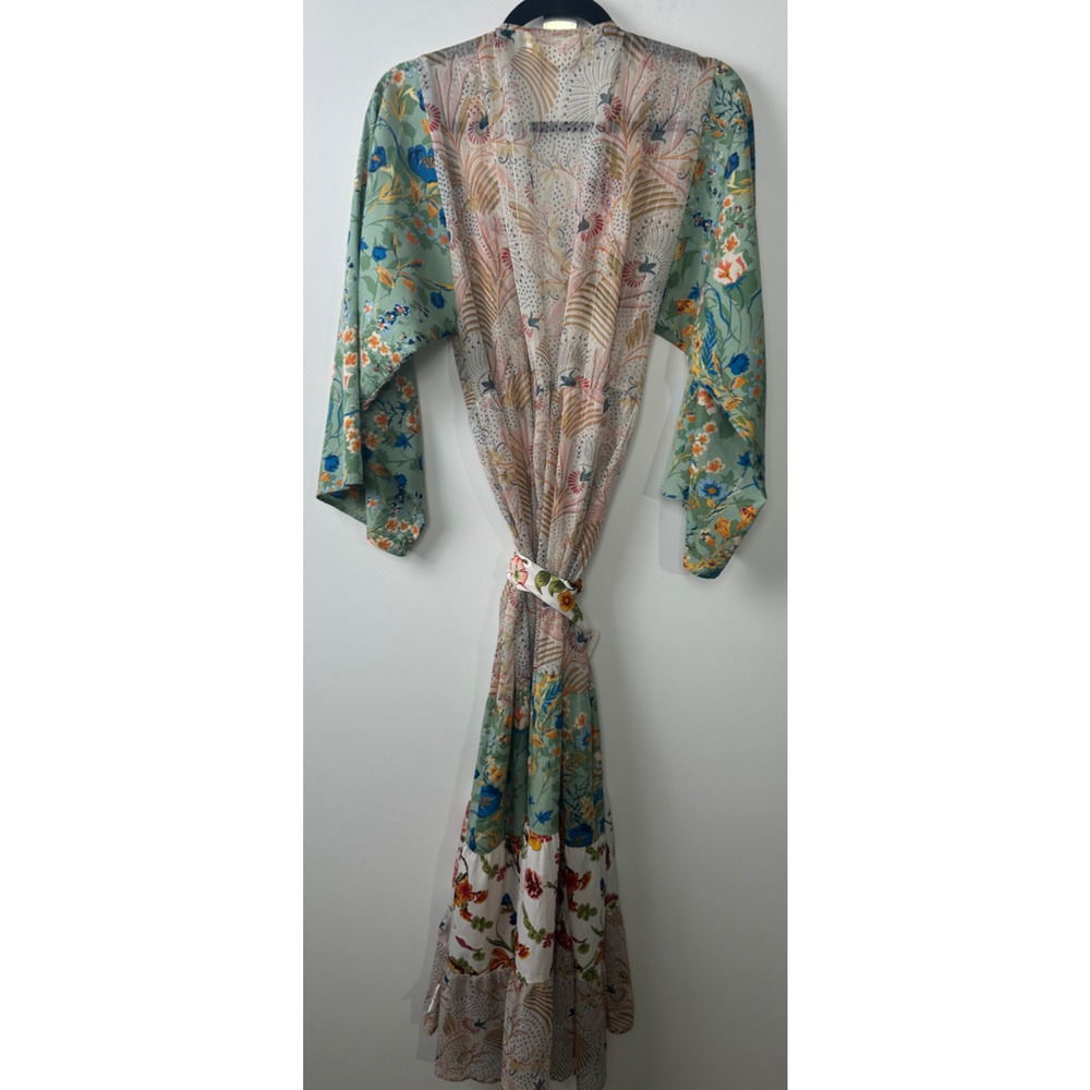 Anthropologie Dani Floral Kimono One size with Belt Maxi length Cardigan A16 - Picture 7 of 8